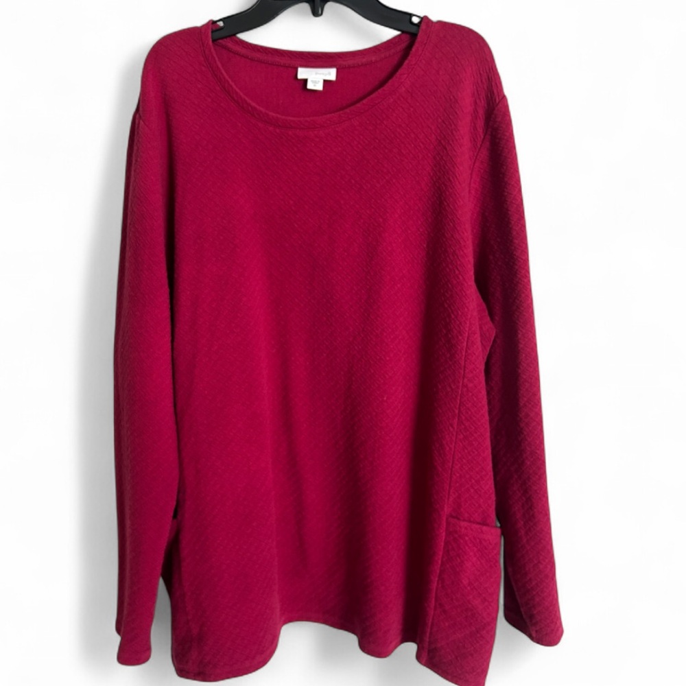 PURE JILL Red Quilted Knit Crew Pullover Long Sleeve Top Relaxed Comfort Size XL - Picture 1 of 15